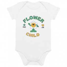 "Flower Child" Baby Onesie / Bodysuit - Short Sleeve in 100% Organic Cotton