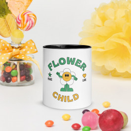 "Flower Child" Cheerful High-Quality Ceramic Mug with Your Choice of Color Inside