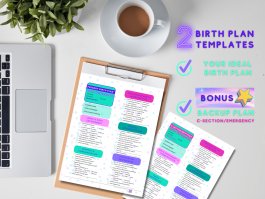 Birth Preferences Plan + Bonus Cesarean C-Section Preferences Plan - Fully Editable Doula-Created - Colorful Bubbles Style